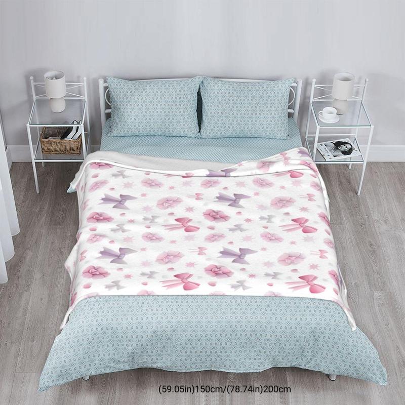 Bow Pattern Blanket, 1 Count Soft Throw Blanket, Air-conditioned Room Blanket, Warm Nap Blanket for Home Office Travel Camping, Valentine's Day, gift for her 4