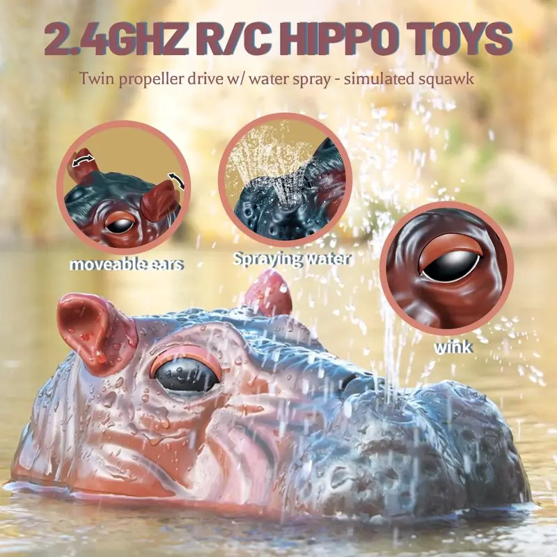 Remote Control Hippo Toy, Waterproof Electric Hippo Toy with Sound Effect, Water Toy for Teenagers, Birthday Gift for Boys & Girls 2