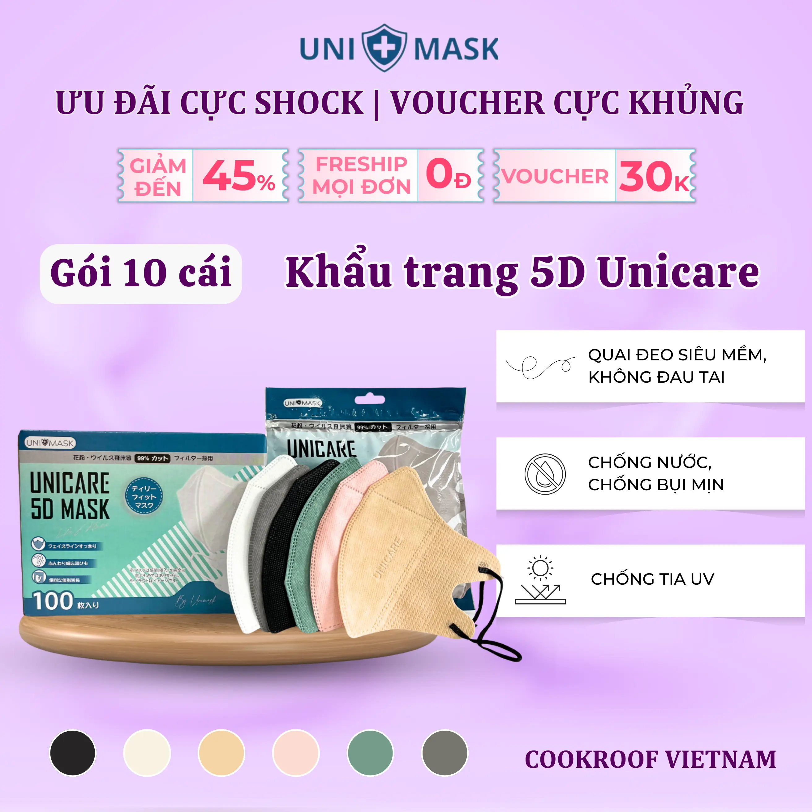 Gói 10c Khẩu Trang Unicare 5D Thiết Kế Thông Minh