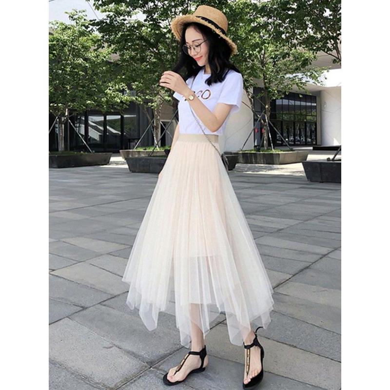 Vải Tuyn, Thiết Kế Bất Đối Xứng Dành Cho Nữ, Nửa, Cạp Cao, Chữ A, Thích Hợp Cho…