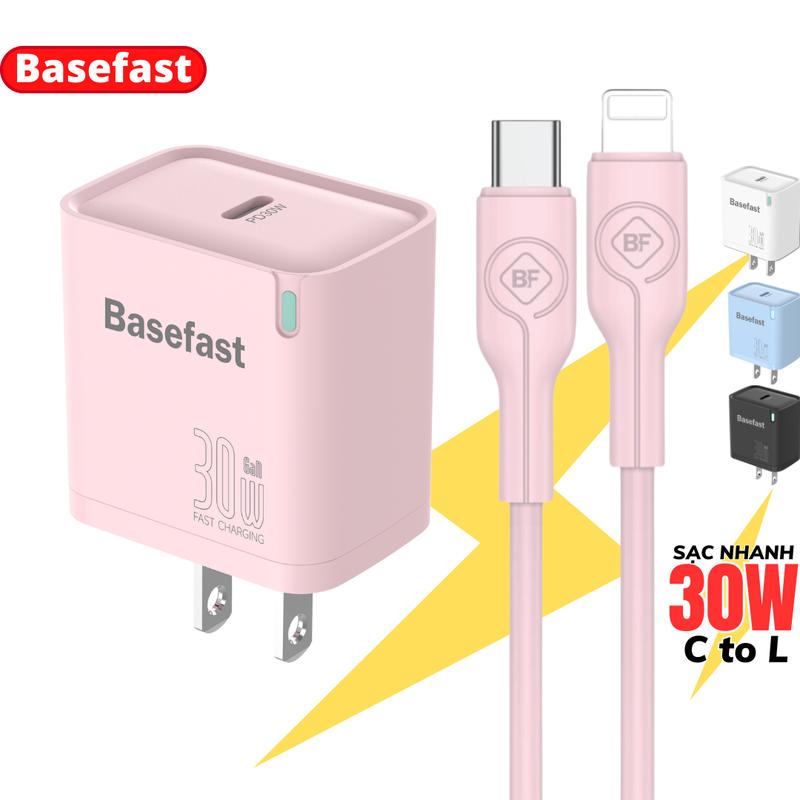  Bộ sạc nhanh iPhone 30W Basefast củ PD30W kèm dây siêu bền cho iP 11 12 13 14 15 16 Promax xs max xr 