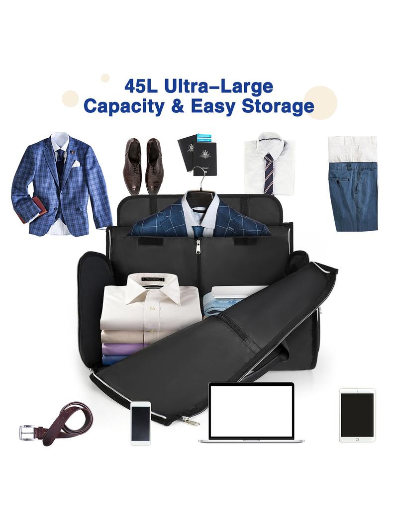 Product Introduction of 45l High Capacity Solid Color Polyester Fabric Travel Duffel Bag, Foldable Organizer, Garment Bag, Shoulder Bag, Suitable for Business Travel, Tourism, Vacation, Outings, Fitness, Hospitalization, Back To School, Durable 5