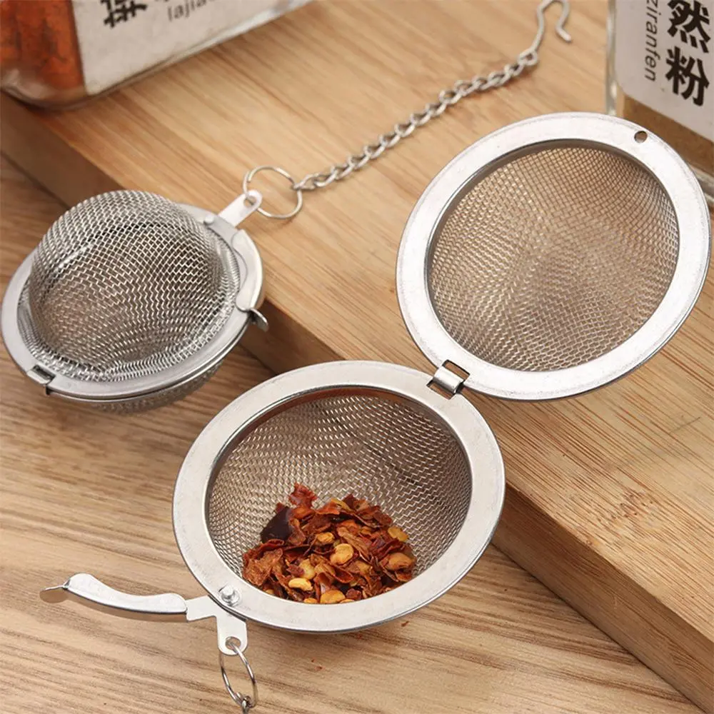 Stainless Steel Spice Strainer, 1 Count Ball Design Spice Mesh With Chain, Spice Infuser For Kitchen Cooking