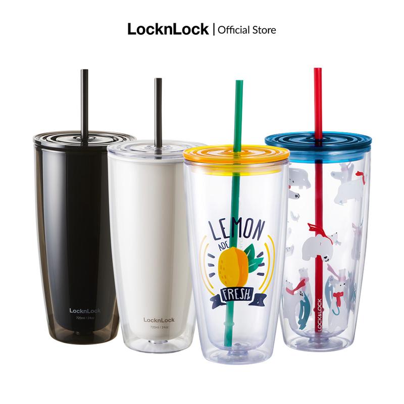 Ly nhựa 2 lớp cách nhiệt Lock&Lock kèm ống hút 750ml HAP507 (4 màu)