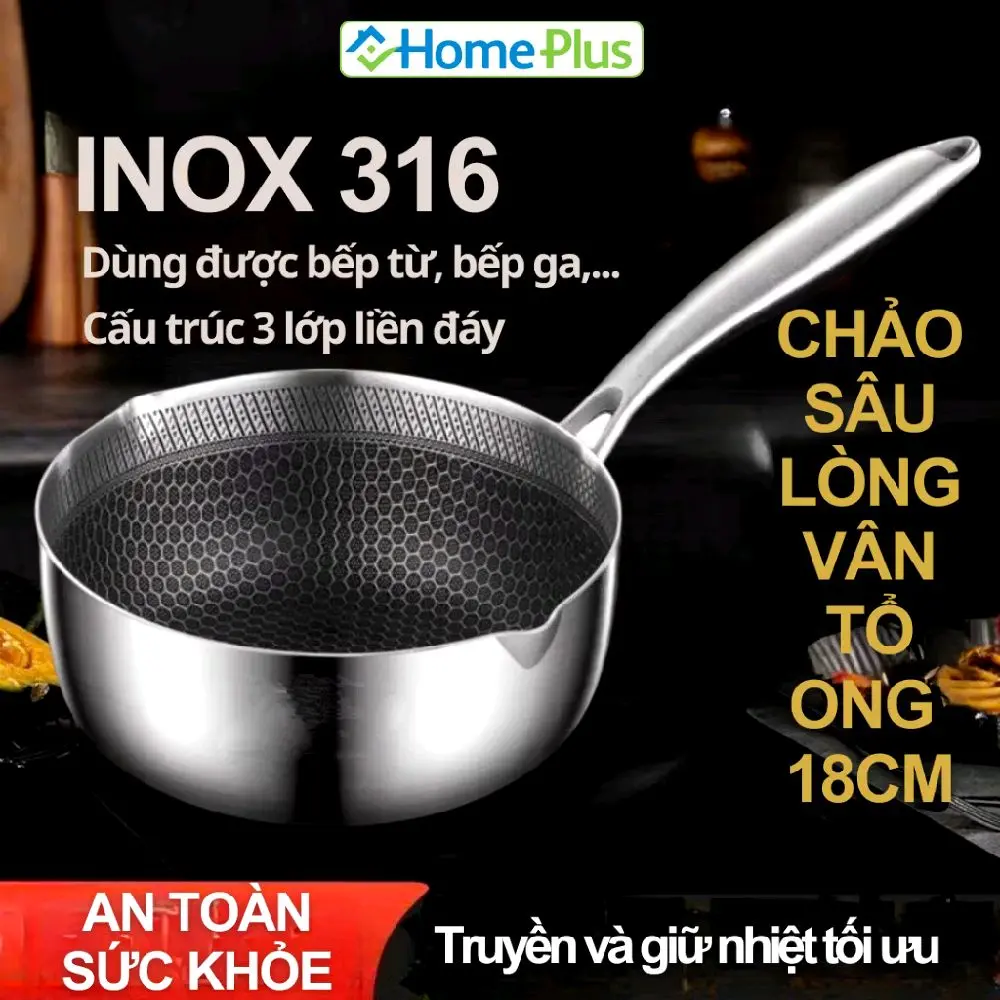 Chảo sâu lòng đáy tổ ong inox 316 cao cấp, chảo size 18cm siêu tiện dụng đa năng, quánh, nấu, xào