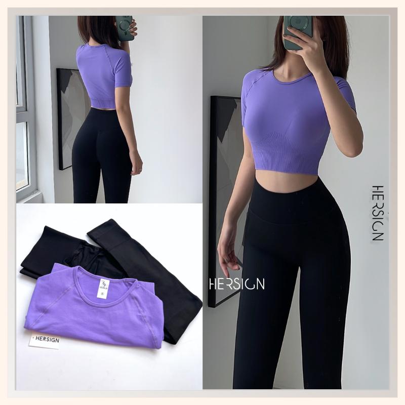 Bộ đồ tập gym nữ Set đồ thể thao nữ áo croptop ngắn tay quần legging HERSIGN-SMIXCS76L4