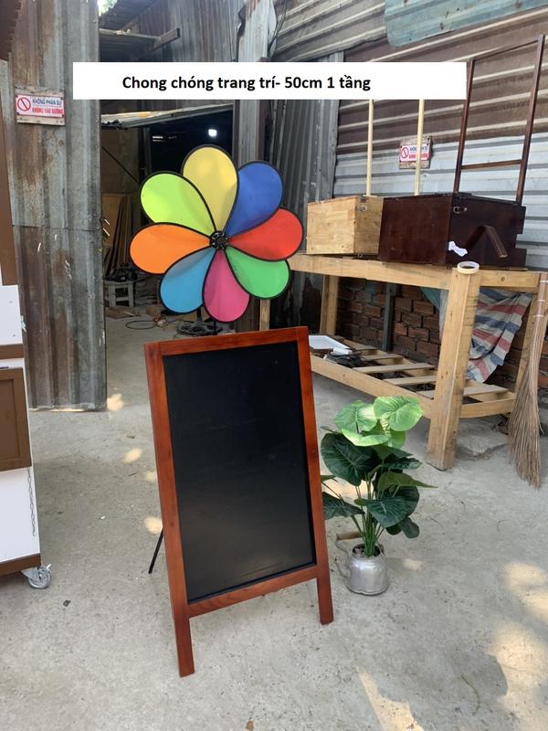 Chong chóng cầu vồng 50cm 1 tầng trang trí xe cafe trà sữa Đồ trang trí vải + cọng nhựa