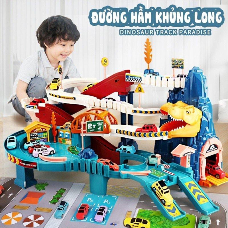 Đồ chơi đường đua đường hầm khủng long mô hình đua xe ô tô Toy khung long
