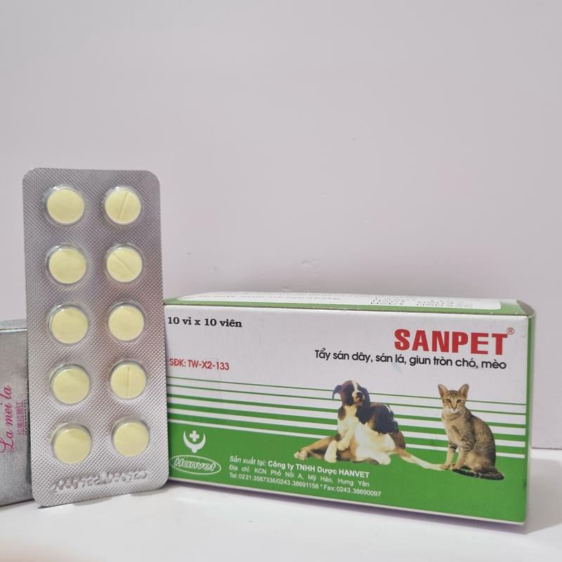  Sanpet viên uống xổ giun sán chó mèo 1 viên cho 5kg thể trọng 