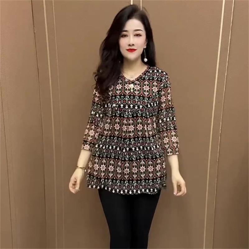Product Introduction of Áo Tay Áo Ba Phần Tư Mỏng, Phổ Biến Của Mẹ, Cao Cấp, Thanh Lịch Và Dễ Phối Đồ, Co Giãn, Áo Sơ Mi Lớn, Thích Hợp Cho Phụ Nữ Mùa Hè, Áo Phông Top Women 13