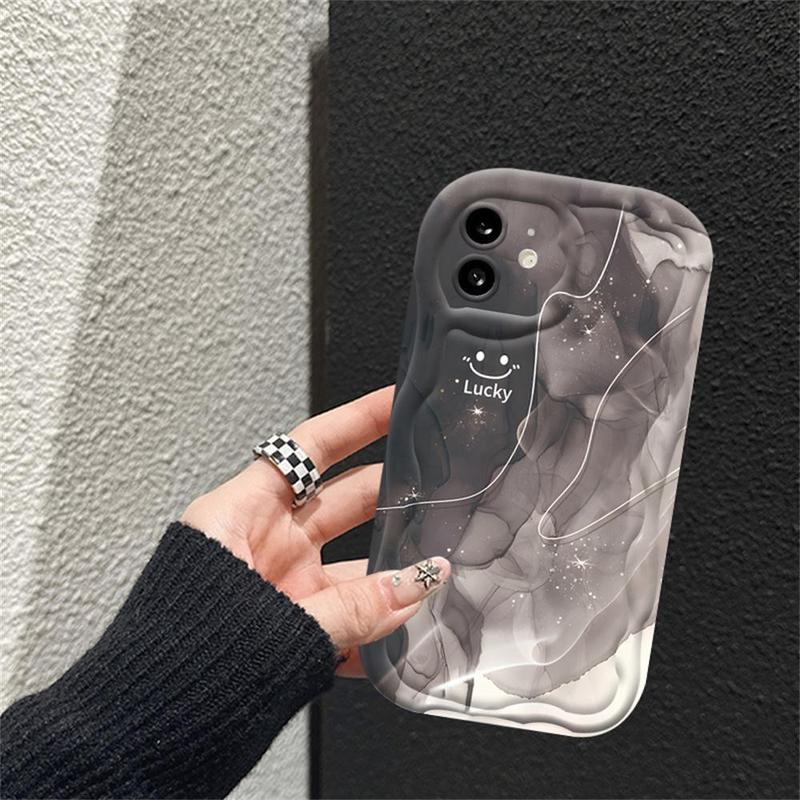 Casing hp ViVO Y27 Y36 Y17S Y16 Y15s Y12S Y02 Y22 Y21 Y20 Y02A Y02T Y35 Y11 Y17 Y15 Y12 Y30i  Y20s Y22s Y21A Y12i Y21s Y15A Y33s Y31 Y51 Y91C Y91 Casing Sampul Lembut Mengkilap Tepi Melengkung Bergelombang 3D Smiley Lucky  MUHAMAD 4