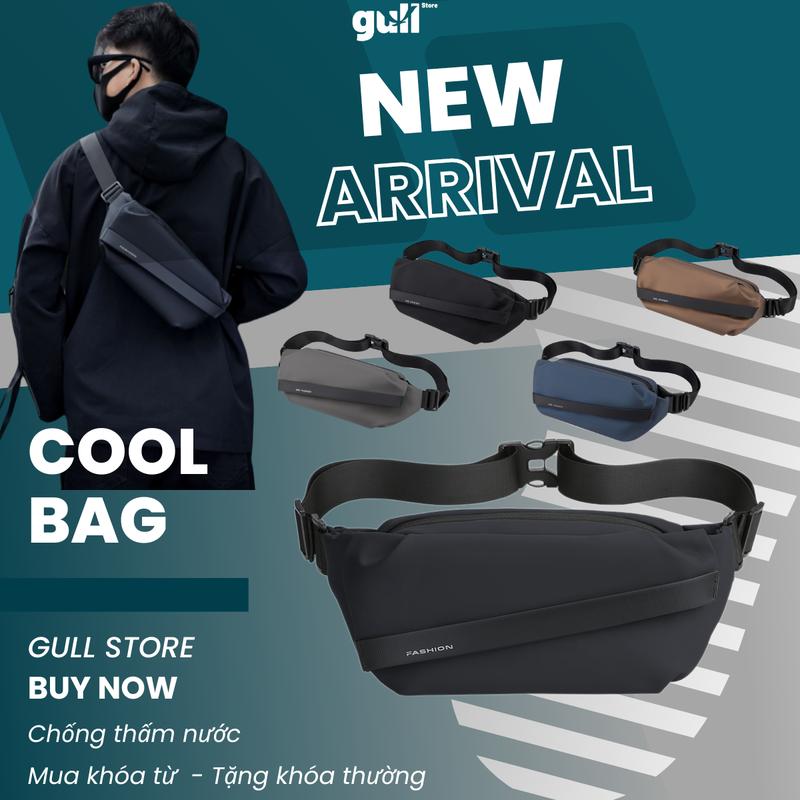 Túi đeo chéo nam nữ mới da chống thấm nước, túi đeo vai nhỏ gọn chất liệu da chống thấm nước, túi bao tử khóa từ hiện đại túi thắt lưng đẹp Bag Nhiều Ngăn kích thước 27x17x9 - Đồng