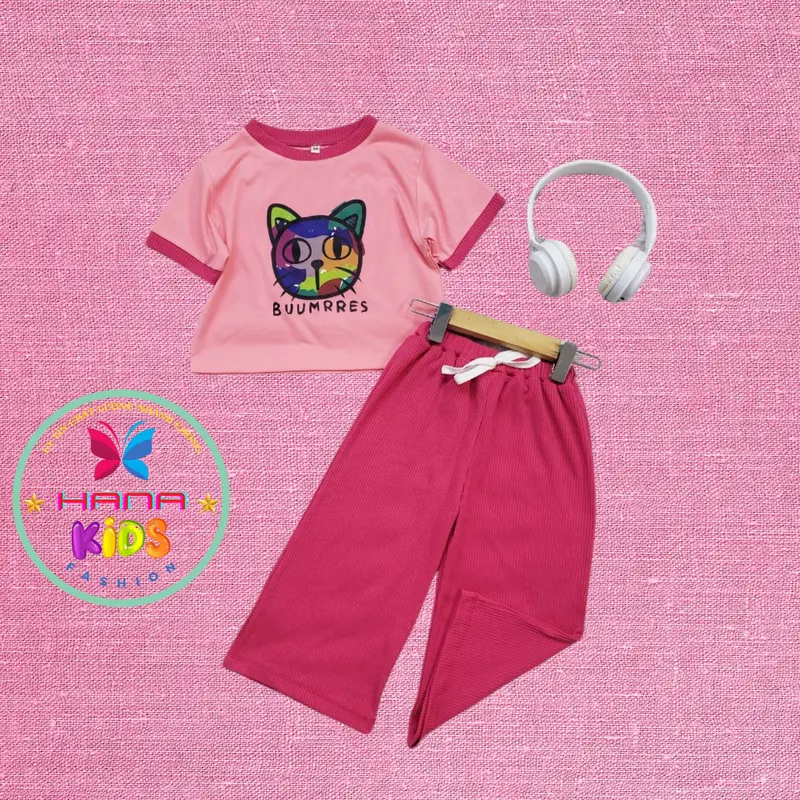 Đồ bộ bé gái quần lửng áo tay ngắn hình in con mèo rất đẹp, vải thun cotton có size đại,set bộ quần áo tay ngắn cho bé gái độ tuổi từ 3-11 tuổi HANA KIDS 1