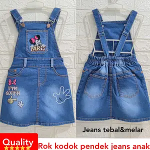RKPD/wearpack/overall/rok kodok pendek jeans anak perempuan berkualitas/termurah 3-15th/kelmoshop jeans Kancing Anak-Anak Denim Lengan