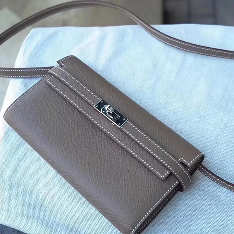 2023 New Trendy Kelly Long Wallet Mini Women's Bag Genuine Leather Hand-Held Shoulder Crossbody Small Bag Trendy Women's