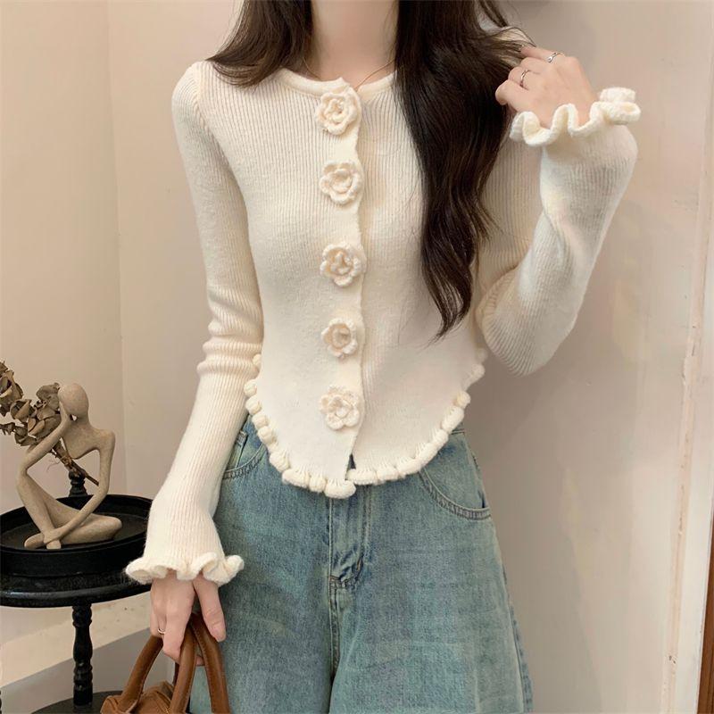 Product Introduction of Áo Len Hoa Hồng Ba Chiều Màu Đỏ, Dành Cho Nữ, Với Áo Khoác Selvedge Dây Áo Cardigan Dệt Kim, Phong Cách Mùa Thu Và Mùa Đông, Phong Cách Giáng Sinh Năm Mới, Ins Năm 2024, Áo Thời Trang Top Women 3