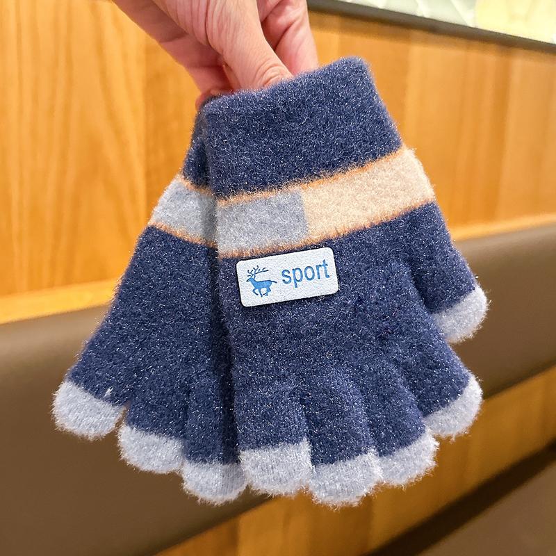 Product Introduction of Children's Gloves Autumn and Winter 5-12 Years Old Knitted Warm-Keeping and Cold-Proof Primary School Boys and Girls Baby Five Finger Riding Gloves 7