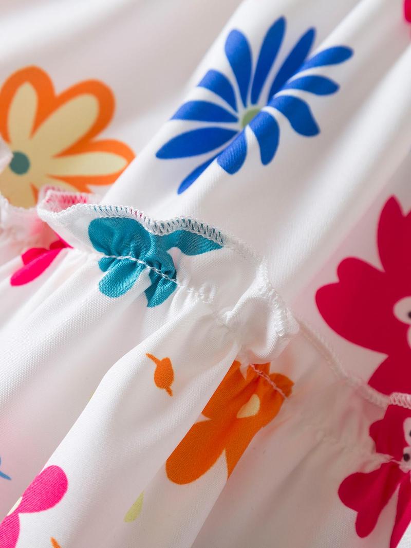 Product Introduction of Girl's Floral Print Dress, Casual  Dress for Summer, Kids Clothes for Daily Wear 7