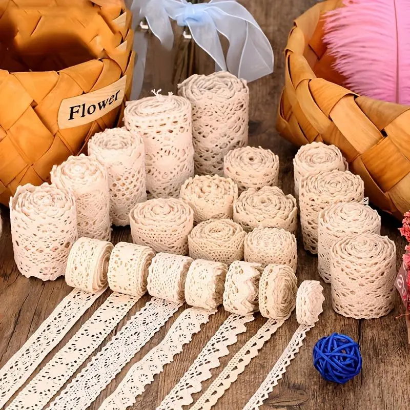 Mixed Size Lace Ribbon Set, 1 Set DIY Handmade Craft Lace Ribbon, Vintage Lace Trim for Gift Wrapping Holiday Wedding Decoration
