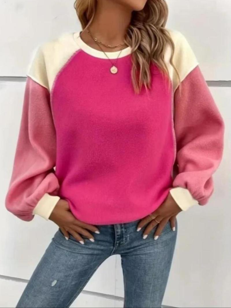 Product Introduction of Women's Colorblock Crew Neck Pullover Sweatshirt, Casual Long Sleeve Top for Fall & Winter, Women's Clothes for Daily Wear 3