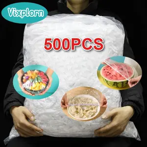 Vixplorn 500 Pcs Sarung Plastik Pelindung Makanan / Penutup Makanan / Showercap / Plastik Wrap Penutup Makanan / Cling Wrap Karet Isi 100 Pcs Pelindung Makanan Warp Cover Sarung Makanan Wadah