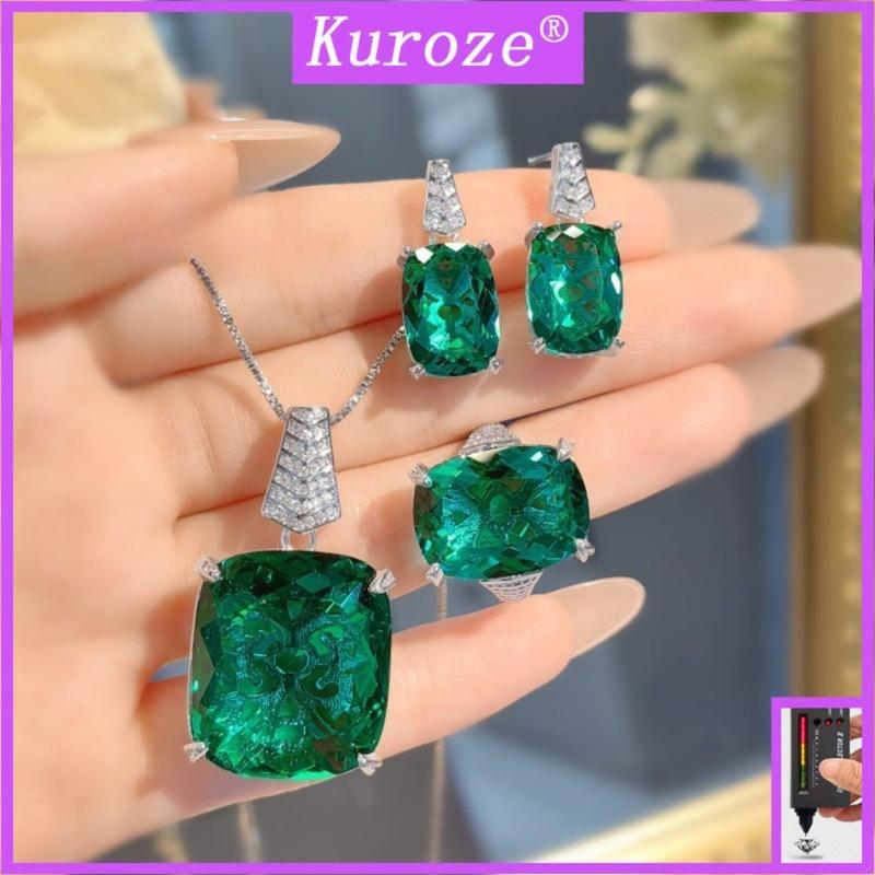 Product Introduction of Kuroze new royal blue pigeon blood red pendant large carat fat square colored treasure earrings Paraiba ring green diamond suit women 18