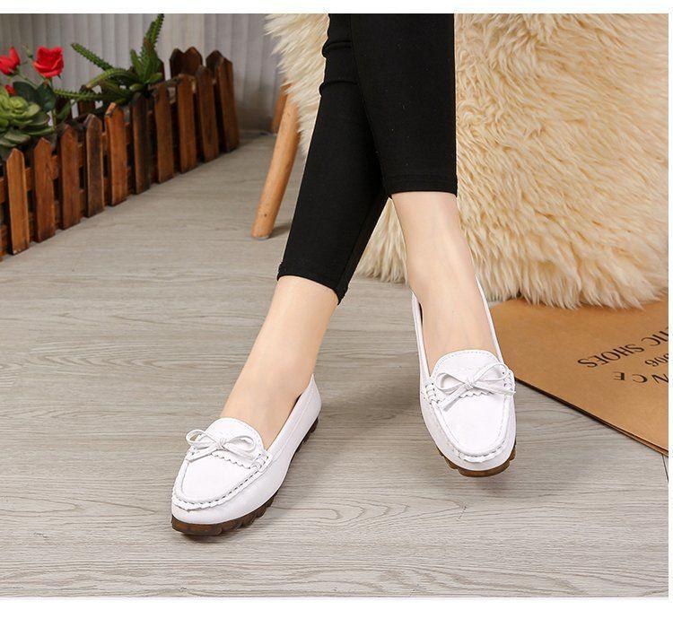 Product Introduction of Doudou shoes, women's new flat sole single shoes, cow tendon soft sole, lazy people step on mom's white nurse shoes 7