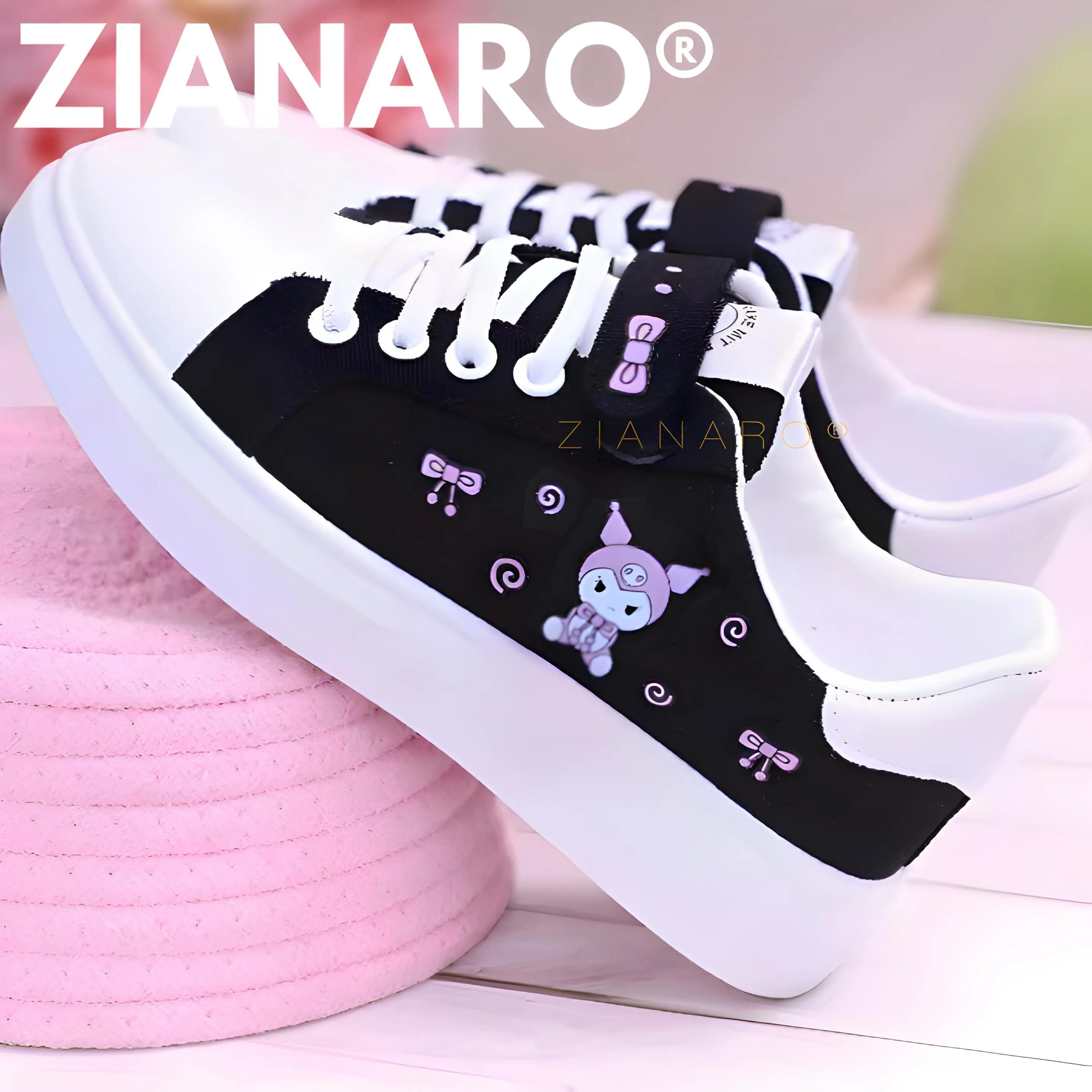 ZIANARO Sepatu Casual Fashion Anak Perempuan Sunri Kuromi Renda Livin Elegan Square Toe