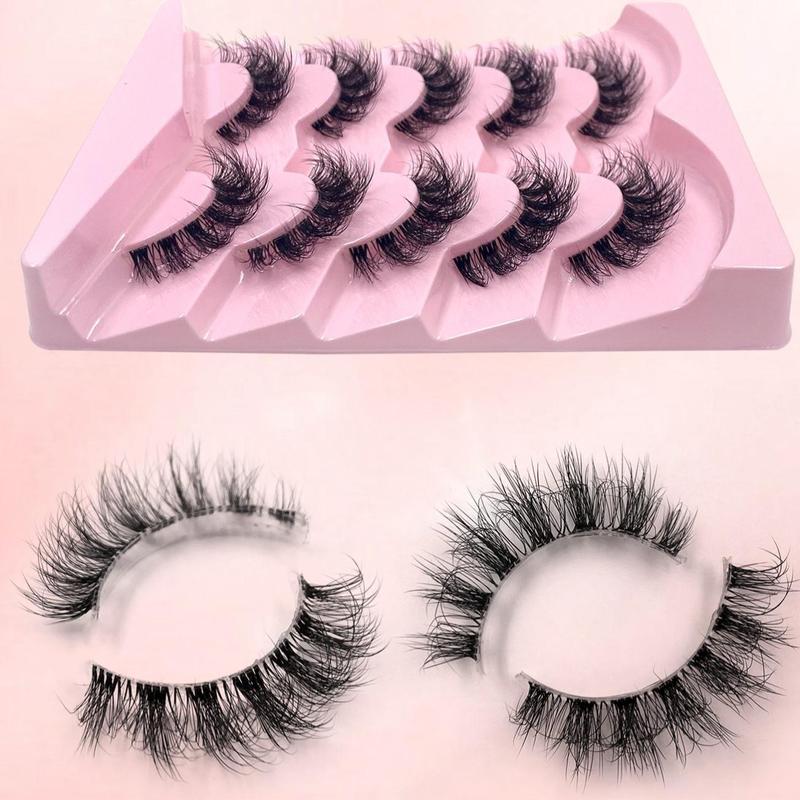 3D Fluffy False Eyelashes, 5 Pairs Wispy Cat Eye Faux Cluster Lashes, Natural Curling Eye Makeup Strip Lashes for Women & Girls Eye Makeup Enhancement 3