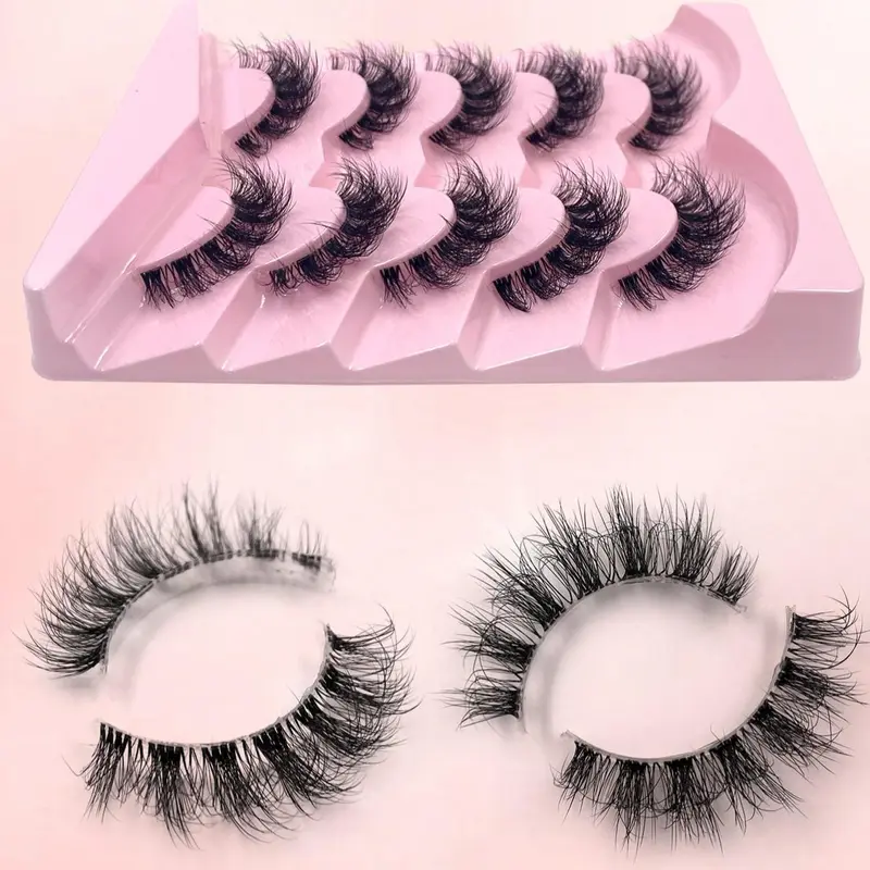 3D Fluffy False Eyelashes, 5 Pairs Wispy Cat Eye Faux Cluster Lashes, Natural Curling Eye Makeup Strip Lashes for Women & Girls Eye Makeup Enhancement 3