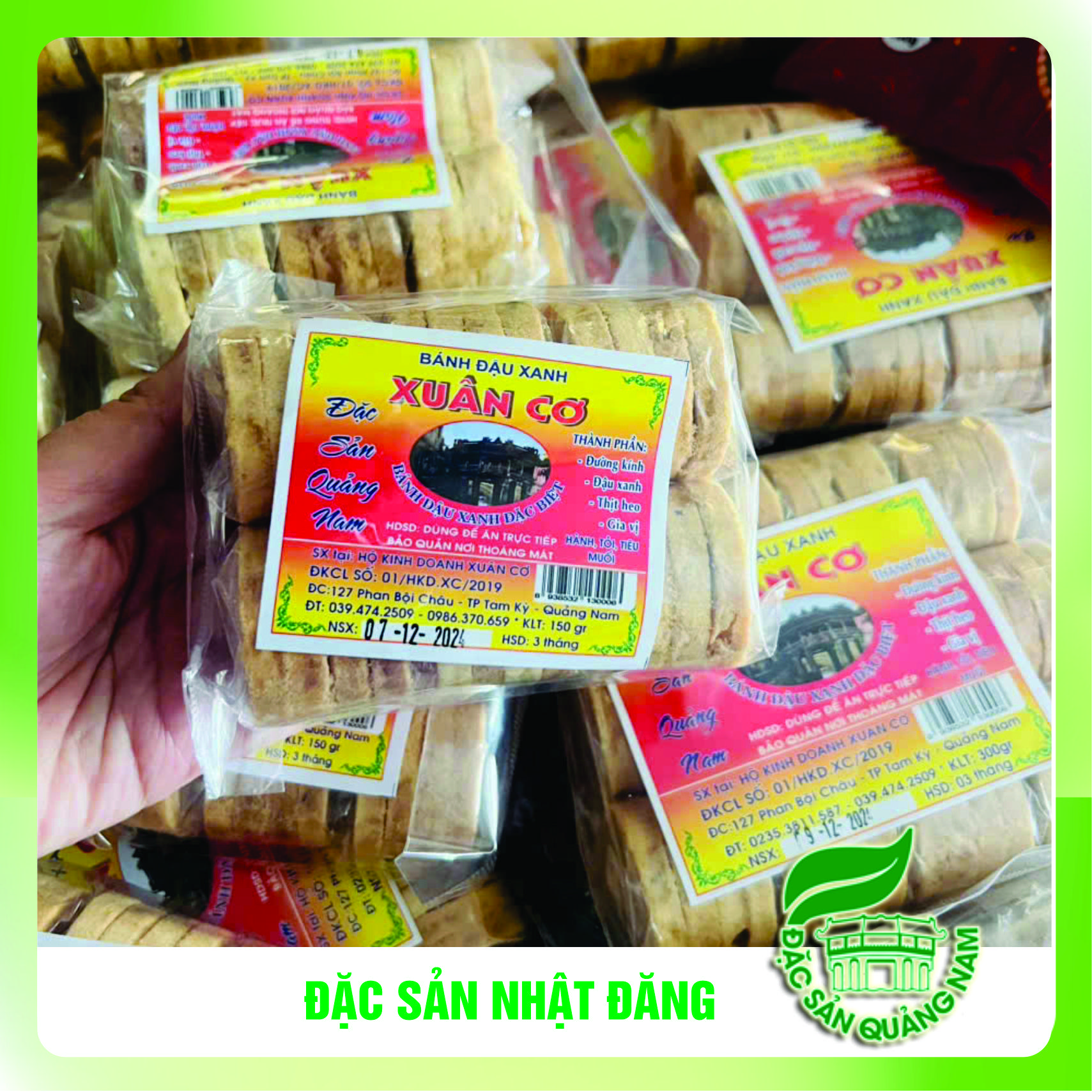 5 gói bánh đậu xanh nhân thịt Xuân Cơ - Đặc sản Quảng Nam 150g
