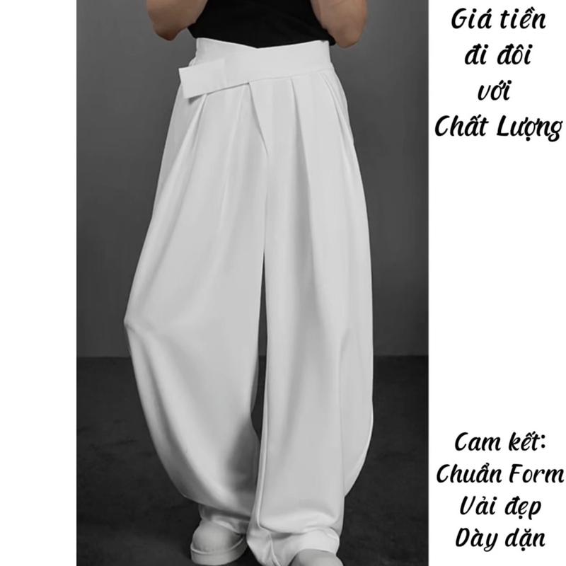 Quần ống rộng nam nữ, thiết kế đai chéo, phía sau có lưng thun co giãn, chất vải dày dặn mềm mại, dễ phối đồ Pants- KS SHOP
