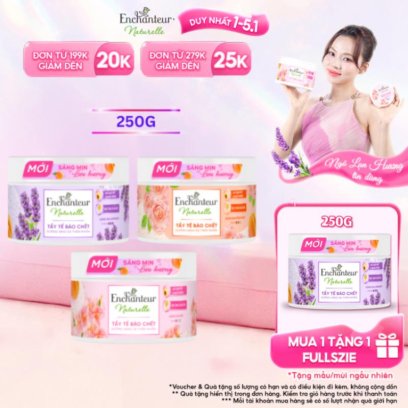 DUY NHẤT 1-5.1 Mua 1 tặng 1 fullsize Mới Tẩy Tế Bào Chết Thiên Nhiên Dưỡng Da Body Sáng Da dành cho nữ Enchanteur Naturelle Hương Hoa Lavender Rose Iris 250gr Hũ