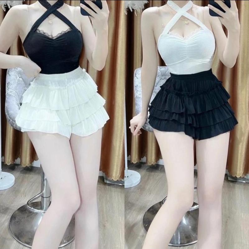 Chân Váy Xoè Tầng Cực Tôn Dáng Ngắn Tầng Trendy Chất Thun Lưng Chun Tôn Dáng có quần trong