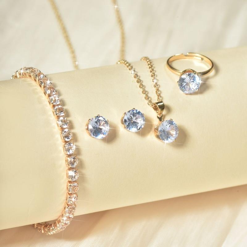 New Five-Piece Women's Bracelet Necklace Ring Stud Earrings Set 520 Valentine's Day Birthday Light Luxury Super Fairy 6