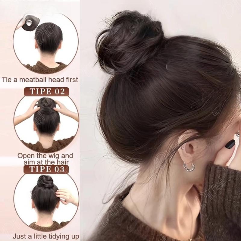 Tóc Giả Tổng Hợp, Kiểu Búi Tóc Thẳng Bánh Rán, Nữ, Bồng Bềnh, Tăng Mở Rộng Tóc, Kẹp Kiểu, Tóc Giả Búi Tóc Thẳng Bánh Rán 6