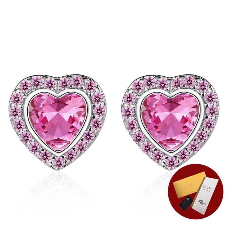 Product Introduction of (With Gra Certificate) Simple Heart-Shaped Stud Earrings Fashion Sweet Pink Diamond Earrings 16