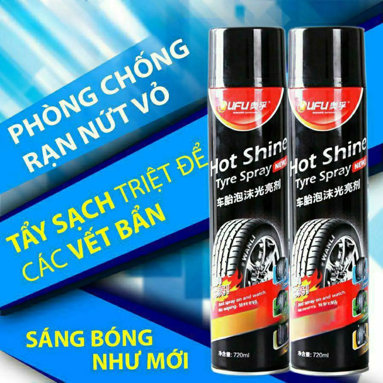 Chai xịt bóng lốp Lifu 720ml cho xe ô tô, xe máy khiến lốp trông như mới