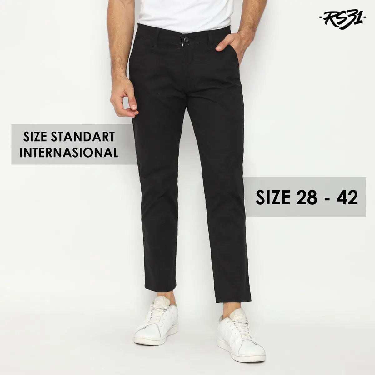 RS31 Chino Pants High Quality Super Big Size - Celana Kerja Pria Berbahan Kain Ukuran Jumbo Warna Hitam