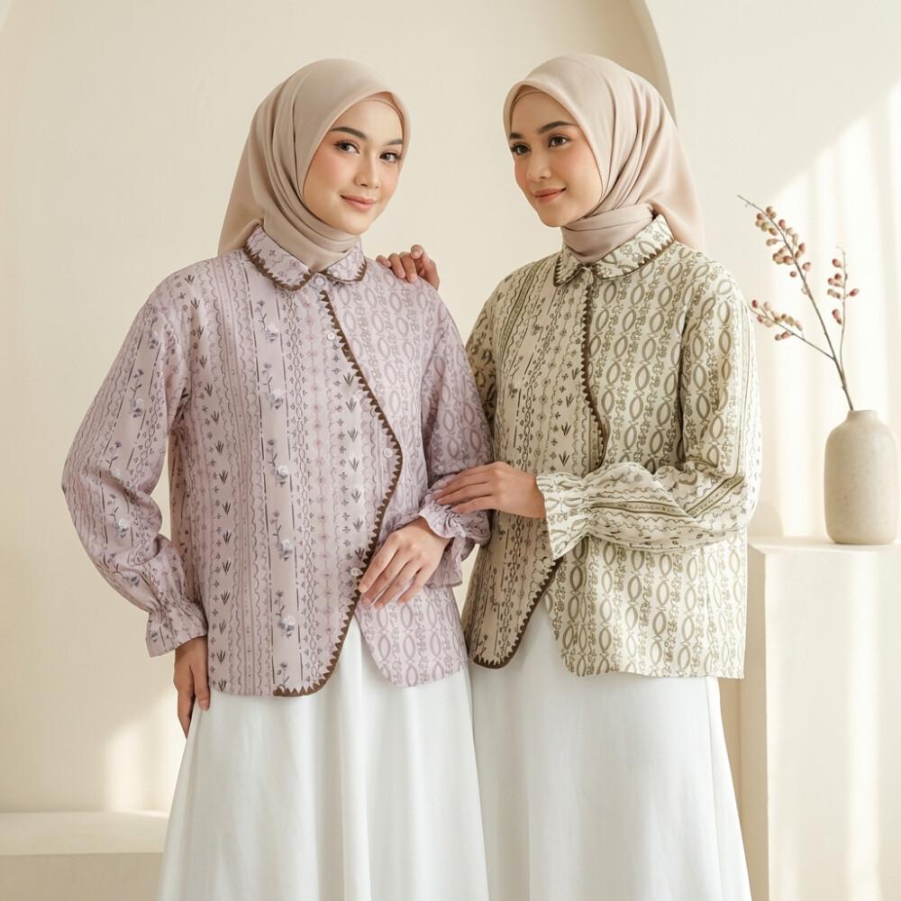 [ready stock]Asaya Atasan Kemeja Pakaian Wanita Motif Bergaris Mode Korea Terbaru