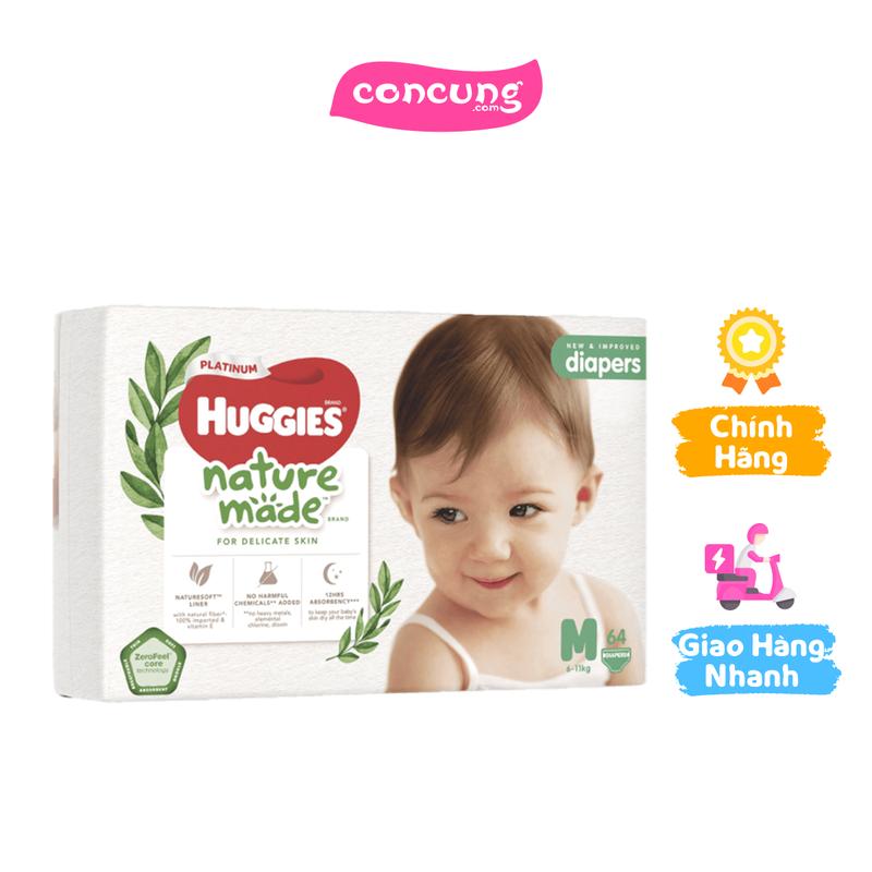 Bỉm tã dán Huggies Platinum Nature Made size M 64 miếng 6-11kg