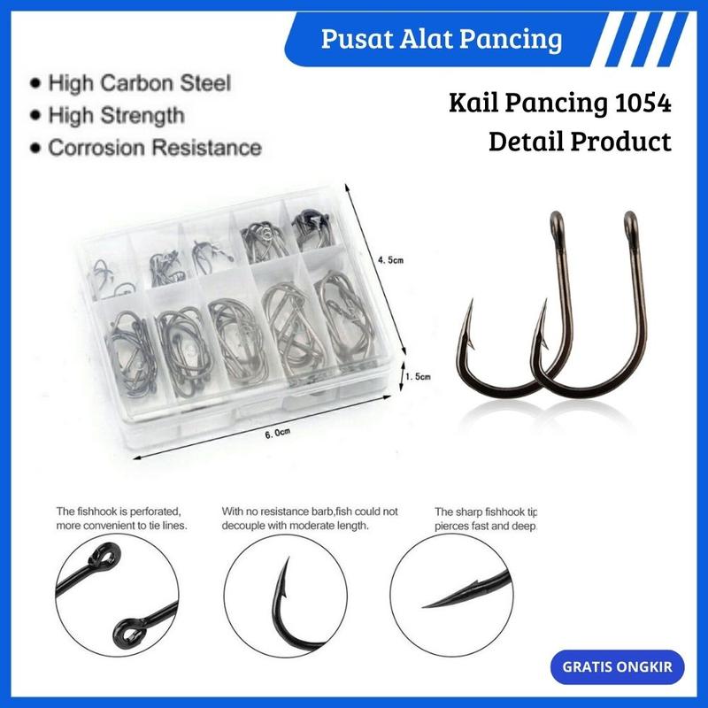 Paket Set Kait Pancing 1054 Fishing Hook Ten Division No 3-12 Set Mata Kail Pancing Baja Karbon Dan Stainless Steel Ikan Memancing Jip Kait Ikan Mas Berduri Aksesori Perlengkapan Laut 4