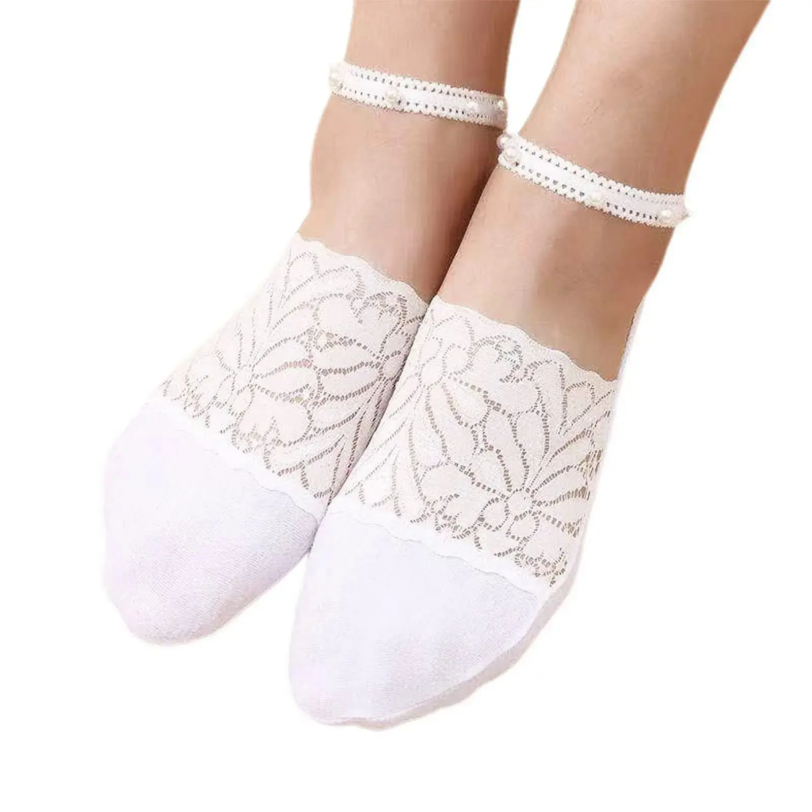 1 Pairs New Fashion Thin Women Socks Spring Summer Ankle Breathable Pearl Sweet Sexy Lace Solid Color Deep Lace Cotton Boat Sock