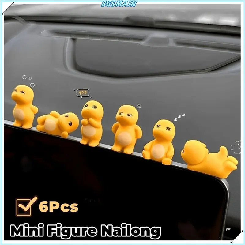 6pcs Mini Figure Nailong Dino Kuning/Dekorasi kartun/hiasan kamar tidur/hiasan mobil lucu nailong/Dekorasi Mobil Populer Lucu Dasbor Mobil Mainan 5