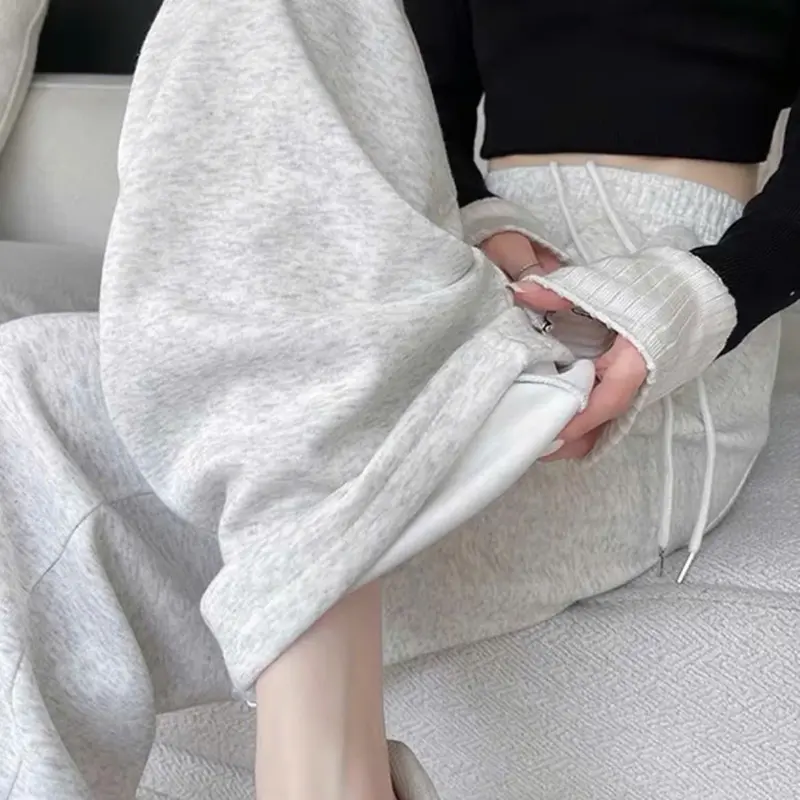 (Quần Cao Cấp) Quần Nỉ Ép 2 Da Bản Ống Rộng Cạp Cao Unisex Chất Nỉ Co Giãn Có Dây Rút Ống 6