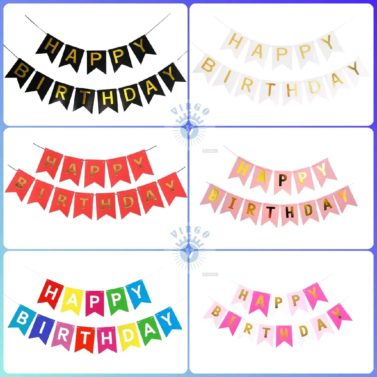 Banner Happy Birthday / Banner Ulang Tahun Segilima - Warna Warni