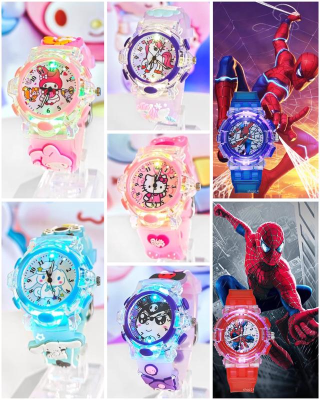 Đồng Hồ Đeo Tay Có Đèn led Hình spiderman hello kitty kuromi melody Nhiều Màu Sắc Cho Bé