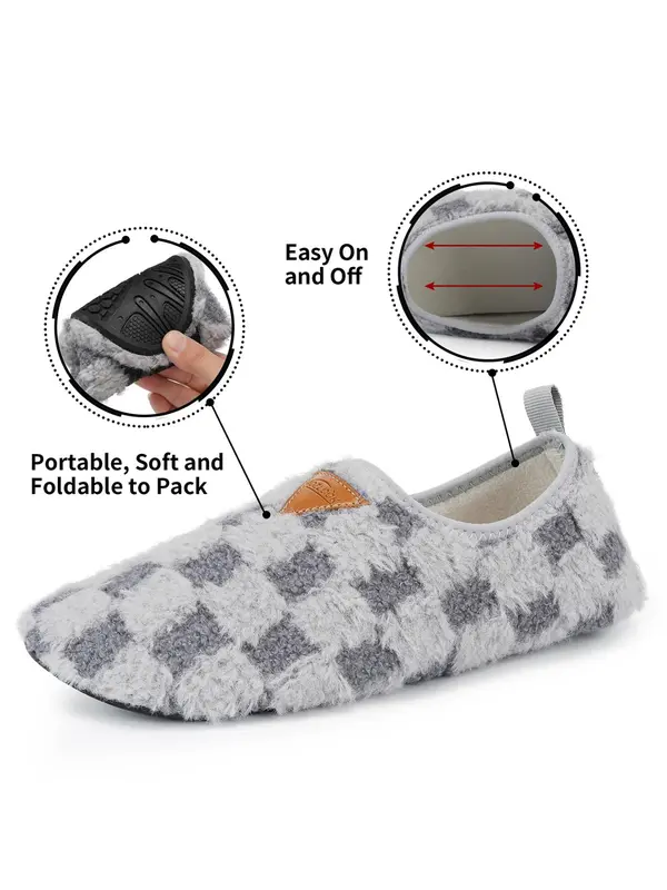 Women's Plaid Pattern Plush Slippers, Casual Soft Comfortable Home Slippers, Warm Slippers for Indoor & Outdoor Use for Women & Girls 2