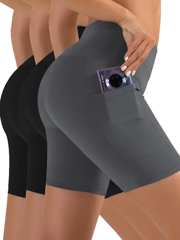 Women's Solid High Waist Pocket Leggings, Casual Comfy Skinny Shorts for Yoga Gym Workout, Ladies Summer Bottoms 4