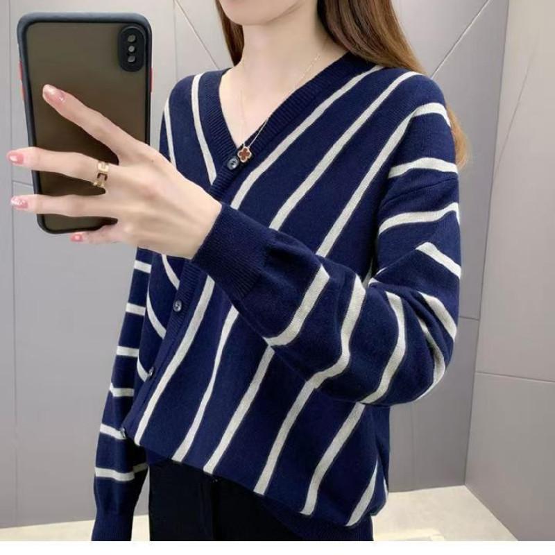 Product Introduction of Áo Len Dệt Kim, Cho Nữ, Cổ Chữ V, Thanh Lịch, Sọc Chéo, Dài Tay 4